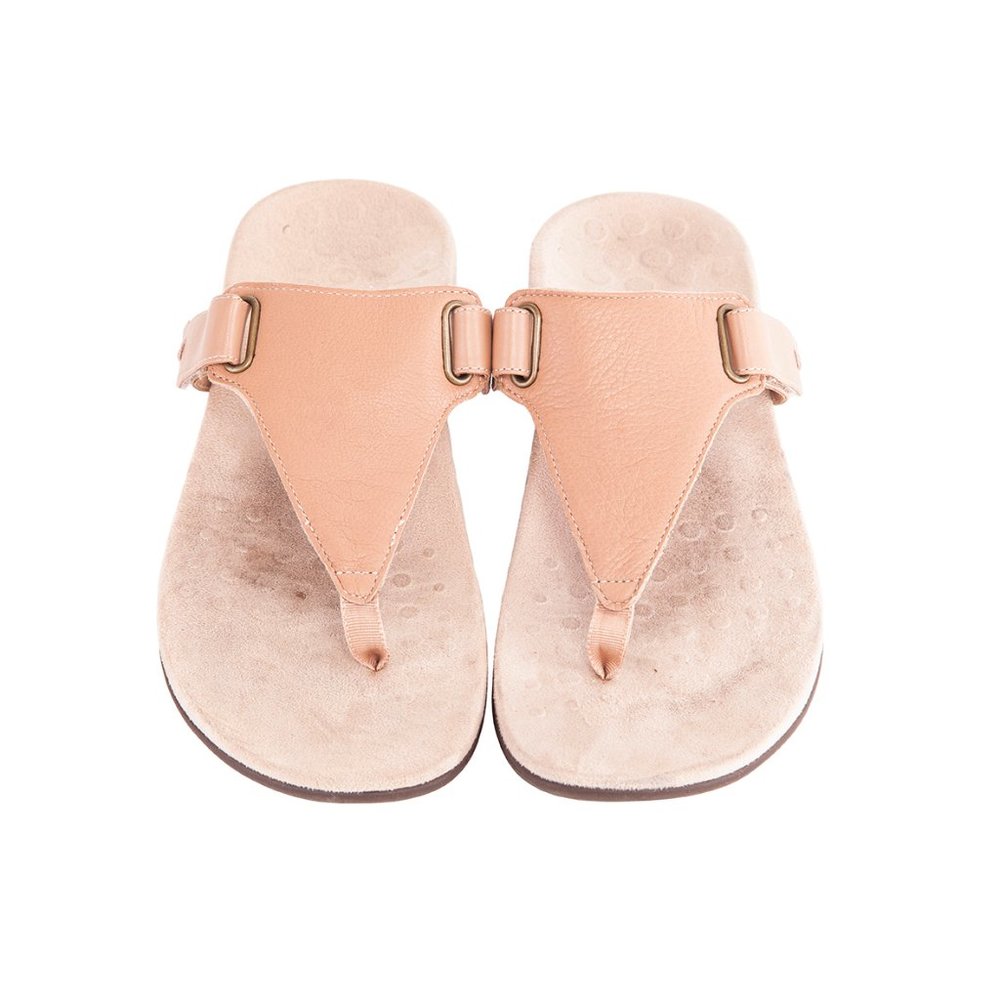 Vionic Womens Wanda Beige Leather Flip-Flops Thong Sandals Size 11 Slip On